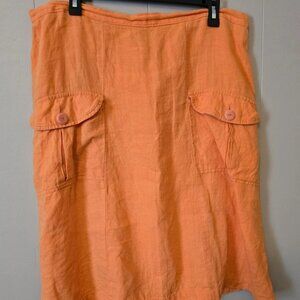 Flax Skirt Womens Large Linen Pockets Knee Length Elastic Flat Front